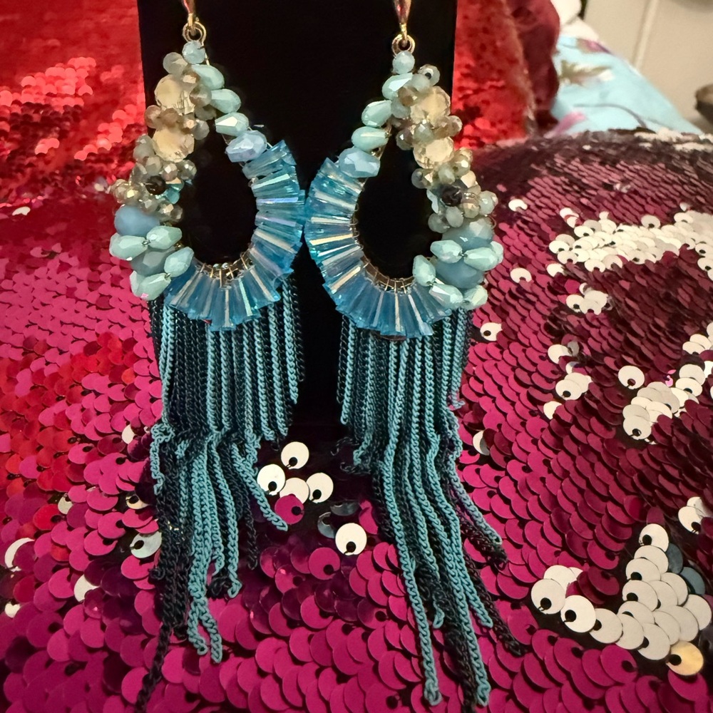 Elegant handcrafted by a local artist Blue Beaded Earrings